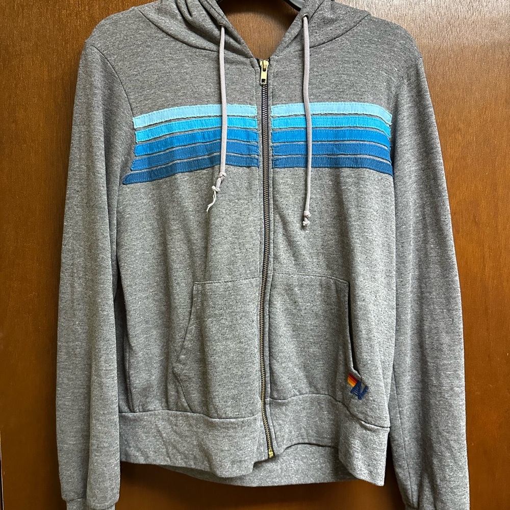 Gray and Blue Stripe Aviator Nation Hoodie Size Small